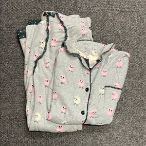 Munki Munki soft Fleece OWLS pajama set Medium Pink Gray